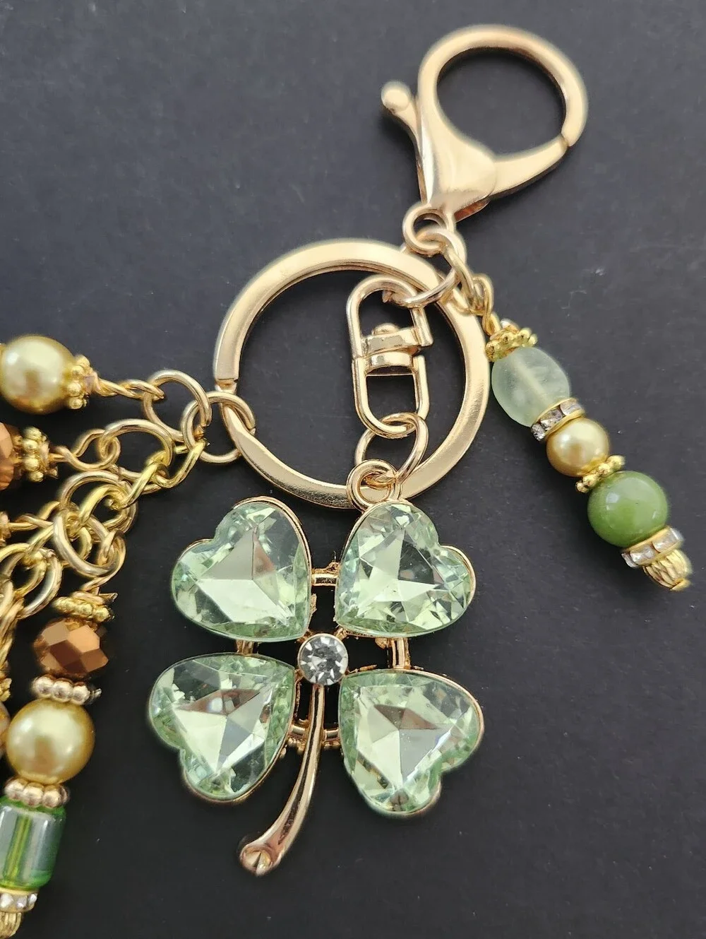 Lucky Shamrock Purse Charm or Keychain Aventurine Jasper Agate Handcrafted